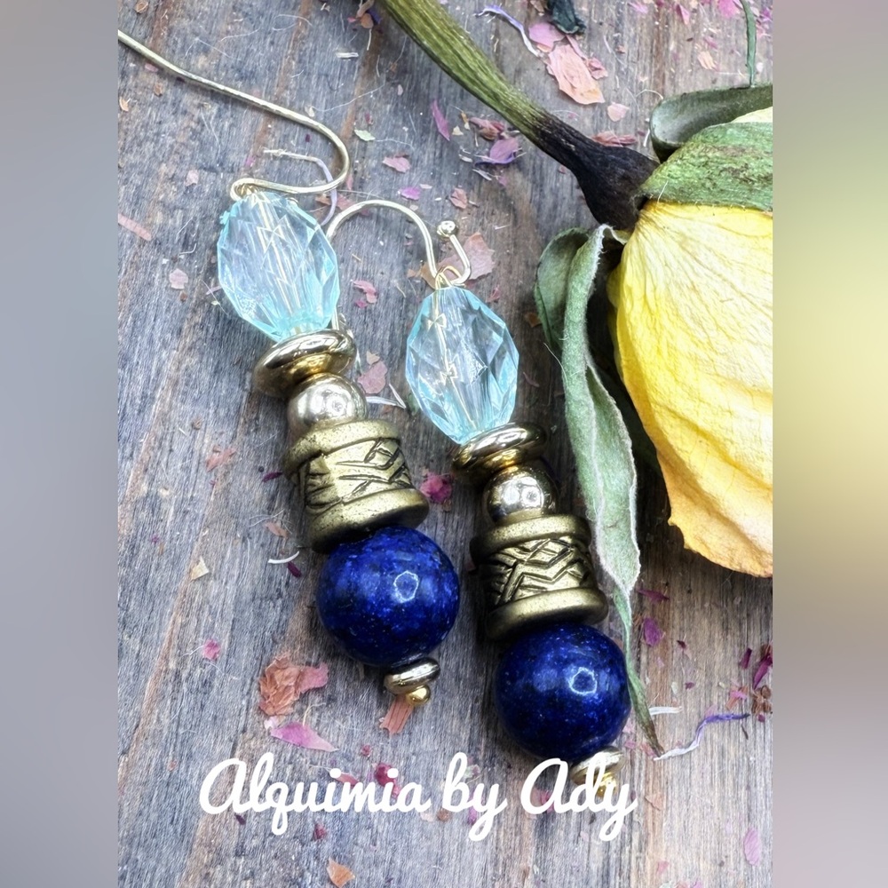 Alquimia Blue and Gold Dangle Earrings